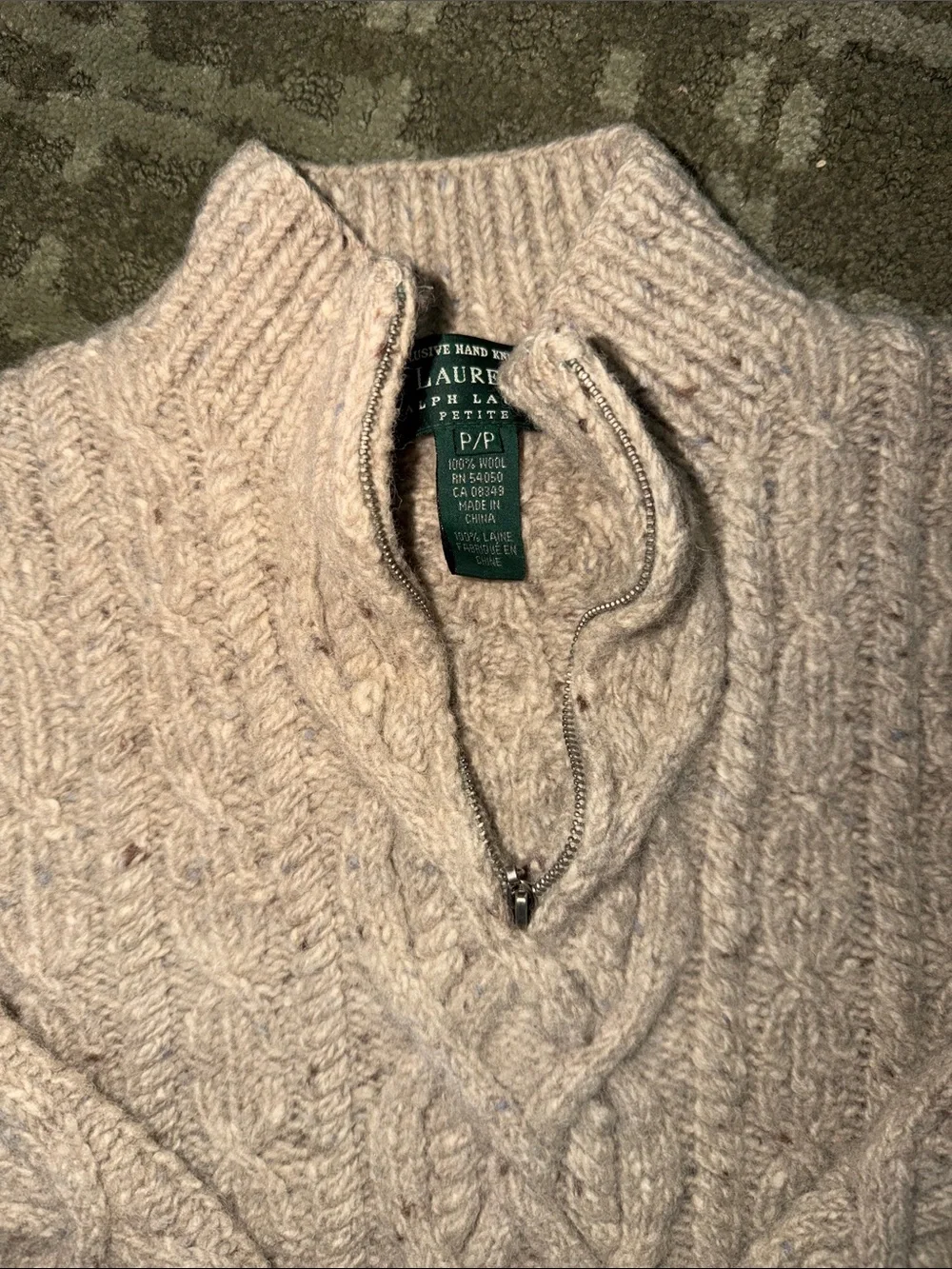 Vintage Women’s Quarter Zip Hand Knit For Ralph Lauren 100% Wool Size Petite - Picture 4 of 10